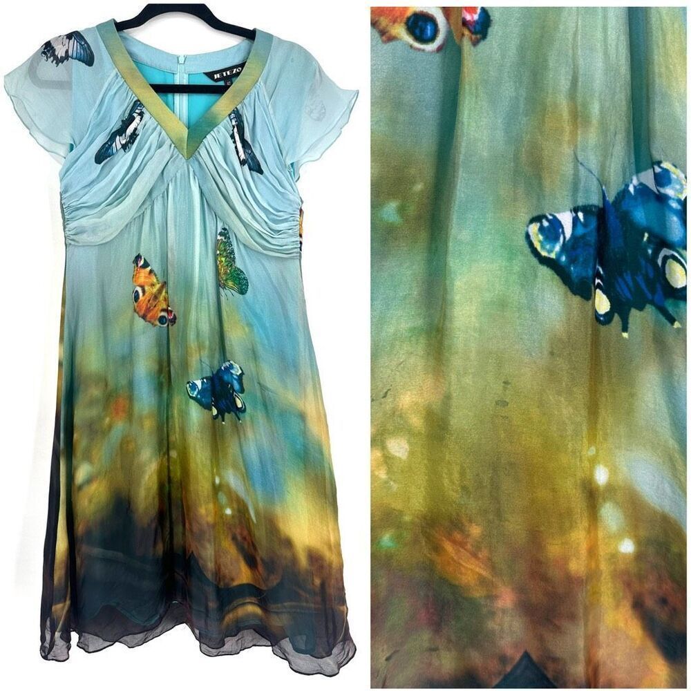 90’s Whimsical Butterfly Silk Sheer Overlay FairyCore Dress Ethereal‎ Medium